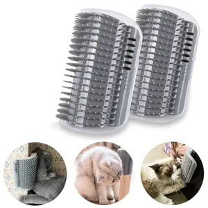 Wall Corner Cat Scratcher & Groomer with Brushes, 2 Sets Soft Massage Combs for Long and Short Fur Cats, Pet Supplies