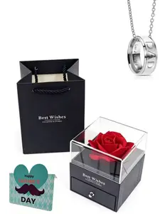 Father's Day Dad Ring Necklace Rose Flower Gift Box, Perfect Father's Day Present, Express Love and Appreciation, Ideal Gift for Dad