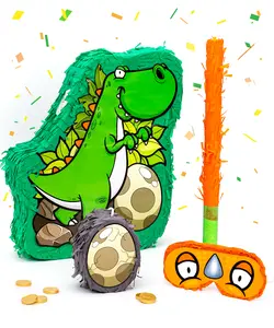 JitteryGit Dinosaur Pinata Treasure Hunt Game | Birthday Party Complete Set | 13 X 11 In | Includes - Dino Piñata, Egg (Mini) Piñata, Blindfold, and a Bat | A Fun Spin on the Traditional Pinata