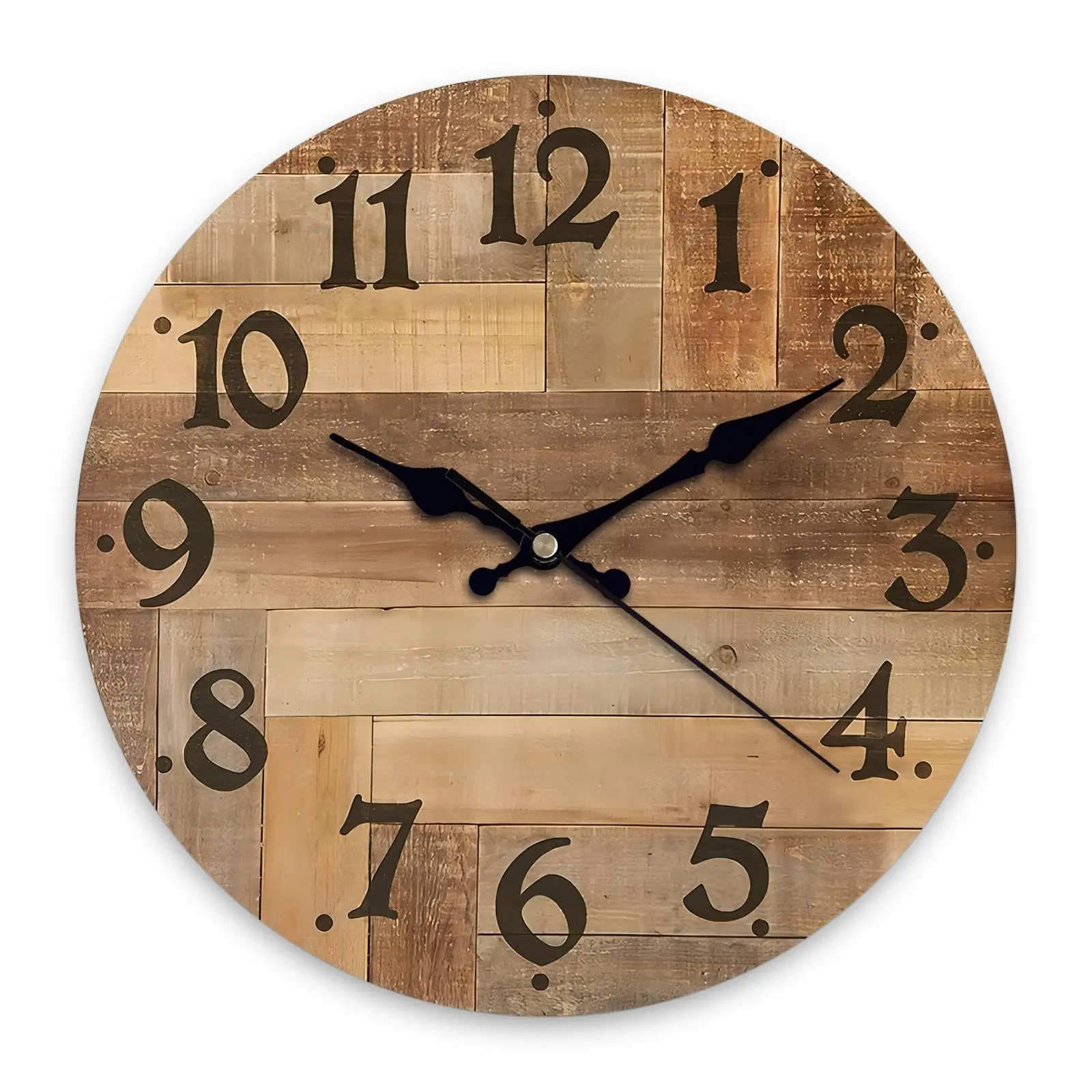 Wooden Board Pattern Round Wall Clock, 1 Count Battery Powered Vintage Farmhouse Style Wall Clock without Battery, Decorative Wall Clock for Home & Office