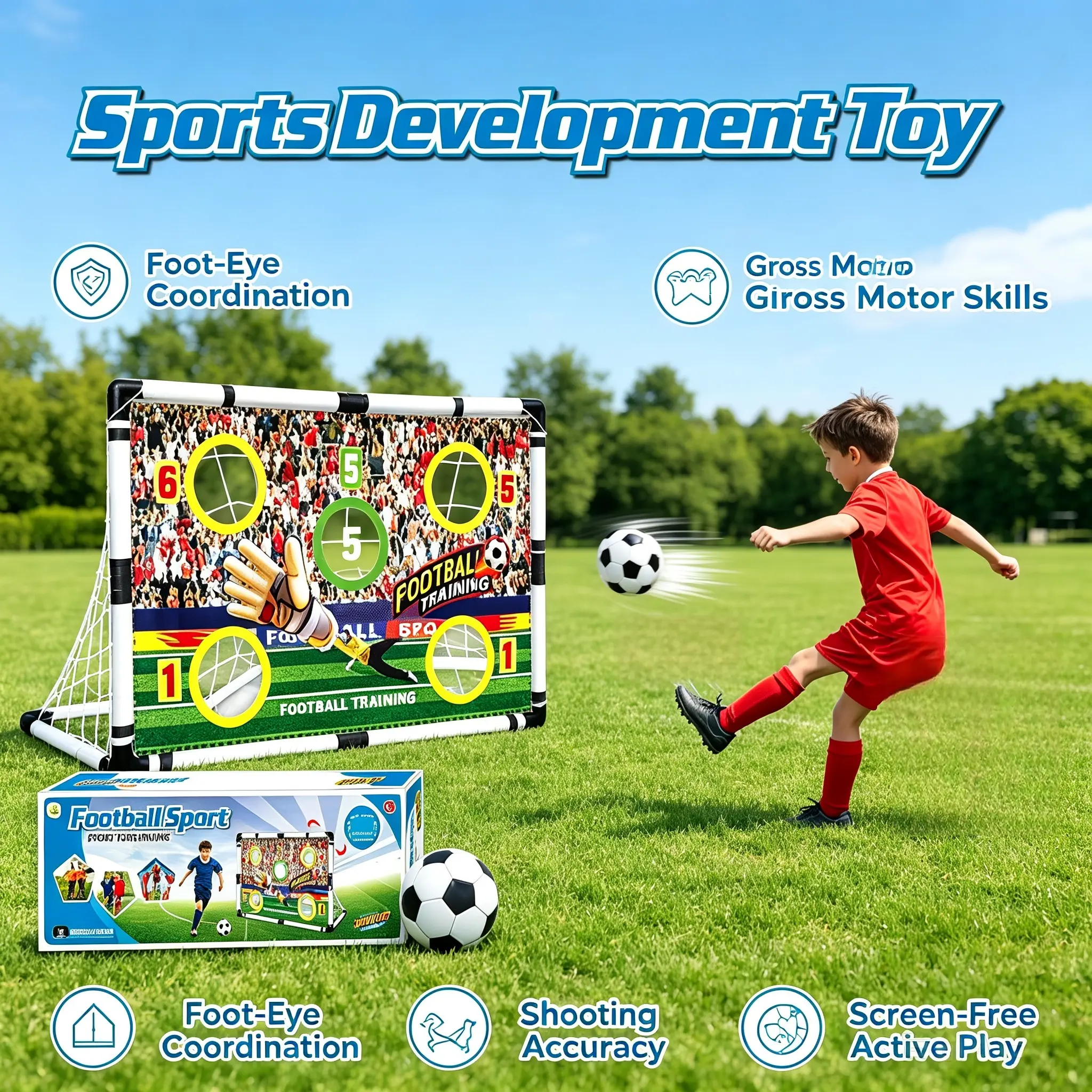 Sturdy 47in Freestanding Football Goal Frame Set - Quick-Assemble PP (Polypropylene) Plastic Frame, Target Cloth, Scoreboard, Dual-Mode Design for 3-12 Years Old Children, Ideal for Backyards, Living Rooms Training Gift