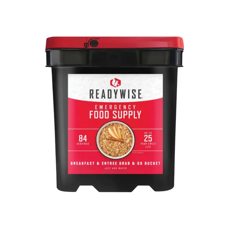 ReadyWise Emergency Food Supply, 84-Serving Grab-and-Go Bucket, Freeze-Dried Meals for Outdoor Camping Cooking, 9 Days Supply in Metallyte Pouches, 25-Year Shelf Life, Easy Transport, Noodle, Pasta