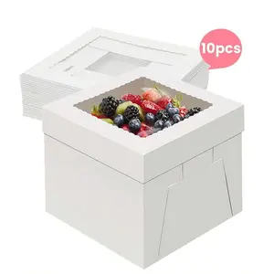 10pcs Cake Boxes 12 Inch 12x12x6 Tall Cake Boxes For Tier Cakes With Window Disposable Cake Containers With Lids White Large Cardboard Bakery Take Out Carrier For Wedding, Birthday, Party Bakeware Utensils