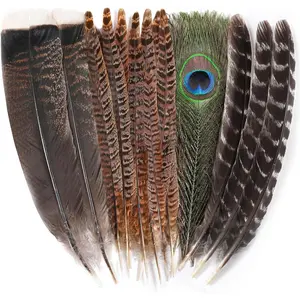 Large  Pheasant Feathers - 8-12inch 4 Styles 15 count  Craft Feathers Bulk,Peacock Pheasant Turkey  for Crafting Vase Hat Wedding Autumn Party Decor