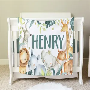 Safari Blanket, Personalized Baby Blanket Gift, Toddler Blanket, Jungle Nursery Decor, Toddler Birthday Gift, Safari Theme