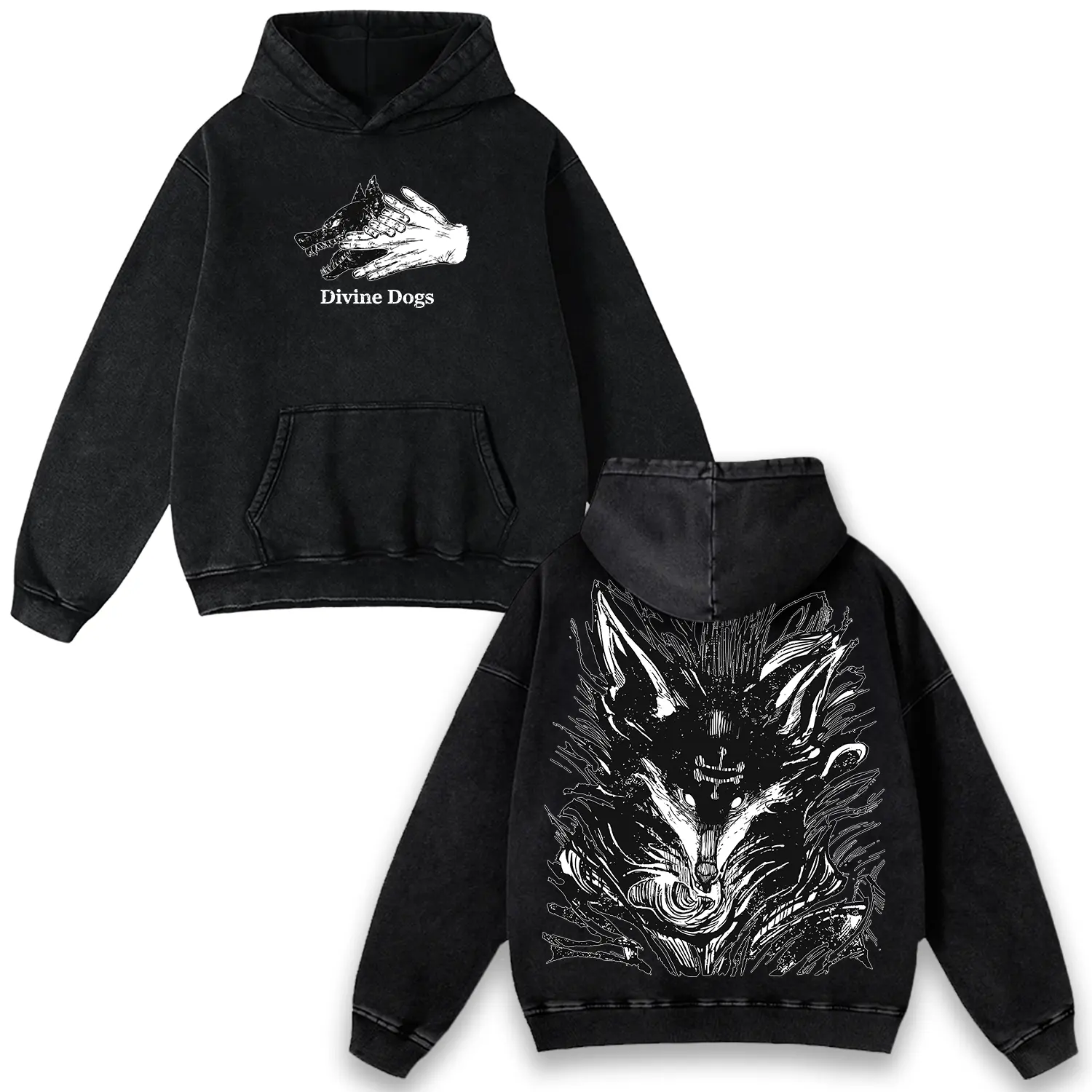 Divine Dogs JJK Megumi Anime Washed Hoodie/T-shirt, Vintage Heavyweight Acid Cotton Unisex, Otaku Streetwear Casual Style, Gift for Subtle Anime Clothing