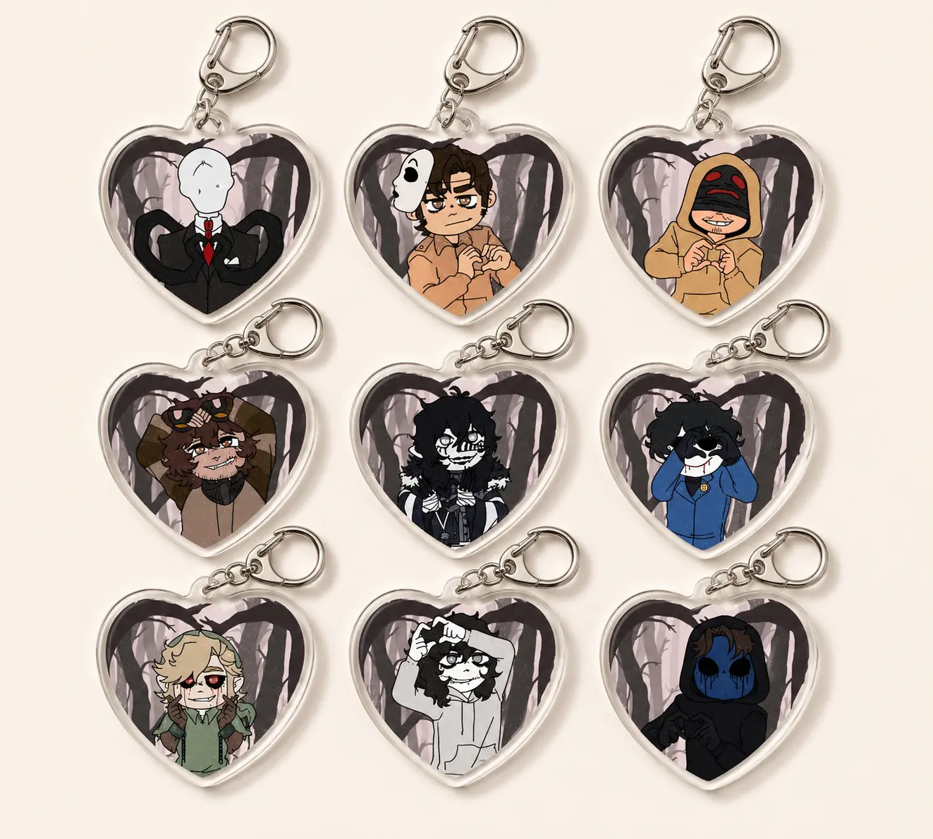 Creepypasta Heart Acrylic Keychains, Perfect Gift for Fans & Collectors