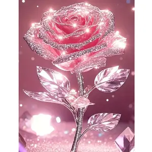 DIY Rose Diamond Painting Kit, Complete Round Diamonds and Tools, Pre-Printed Canvas for Home Office Decor, Relaxing Craft Gift, Diamond Art Tools