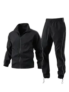 Men's Contrast Binding Zip Up Jacket & Pants Streetwear Tracksuit Set, Casual Long Sleeve Outerwear & Trousers, Men's Spring & Fall Clothes, Menswear, Spring Sportswear