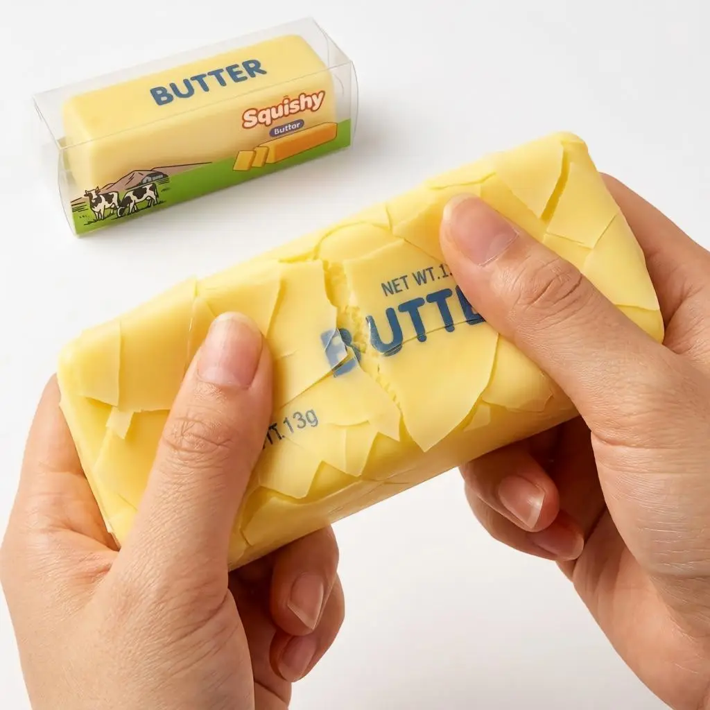 [Ready Ship]  Crackling ASMR Butter Stick Squishy Squeezy Toys | Unique Crispy Wax Shell Over Slow Rebound PU | Instant Anxiety Restlessness Calming Tool | Finger Sized Pocket Fidget For School Desk | Durable Non Deforming Relaxation Fun Present For Kids