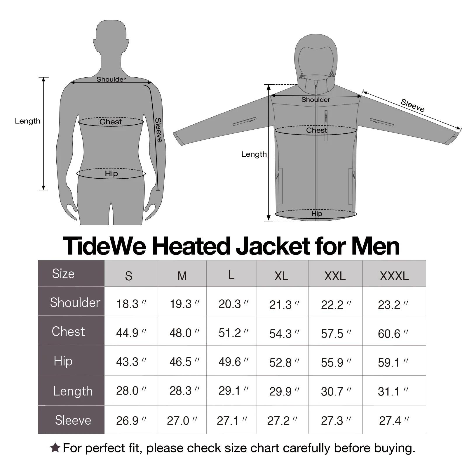 [Limited Size Clearance] TideWe Men's & Women's Soft Shell Heated Jacket Coat with Detachable Hood and Battery Pack Size S-XXXL