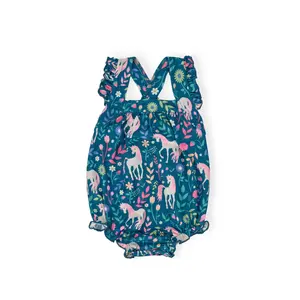 Wish Upon a Unicorn Ruffle Cross Back Romper