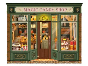 Magic Candy Workshop 3D Wooden Puzzle Model – DIY Handmade Assembly Magic Candy House with Mechanical Drive and LED Lights, Stress Relief Toy for Adults, Creative Home Decor Ornament, Holiday Birthday Gift Collectible Display Piece book nook kit