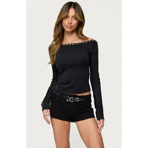 Edikted Women's Zaina Hook & Eye Boat Neck Top