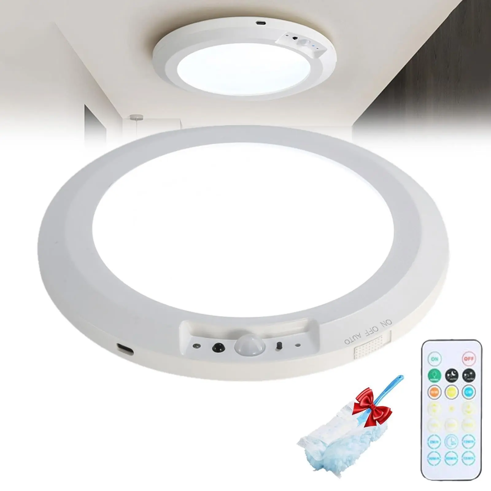 Rechargeable Ceiling Light with Remote, Motion Sensor Ceiling Light Magnetic Battery Operated, 3 Color Temps Dimmable Battery Powered Closet Light for Hallway Stairs Shed Garage, No Wiring