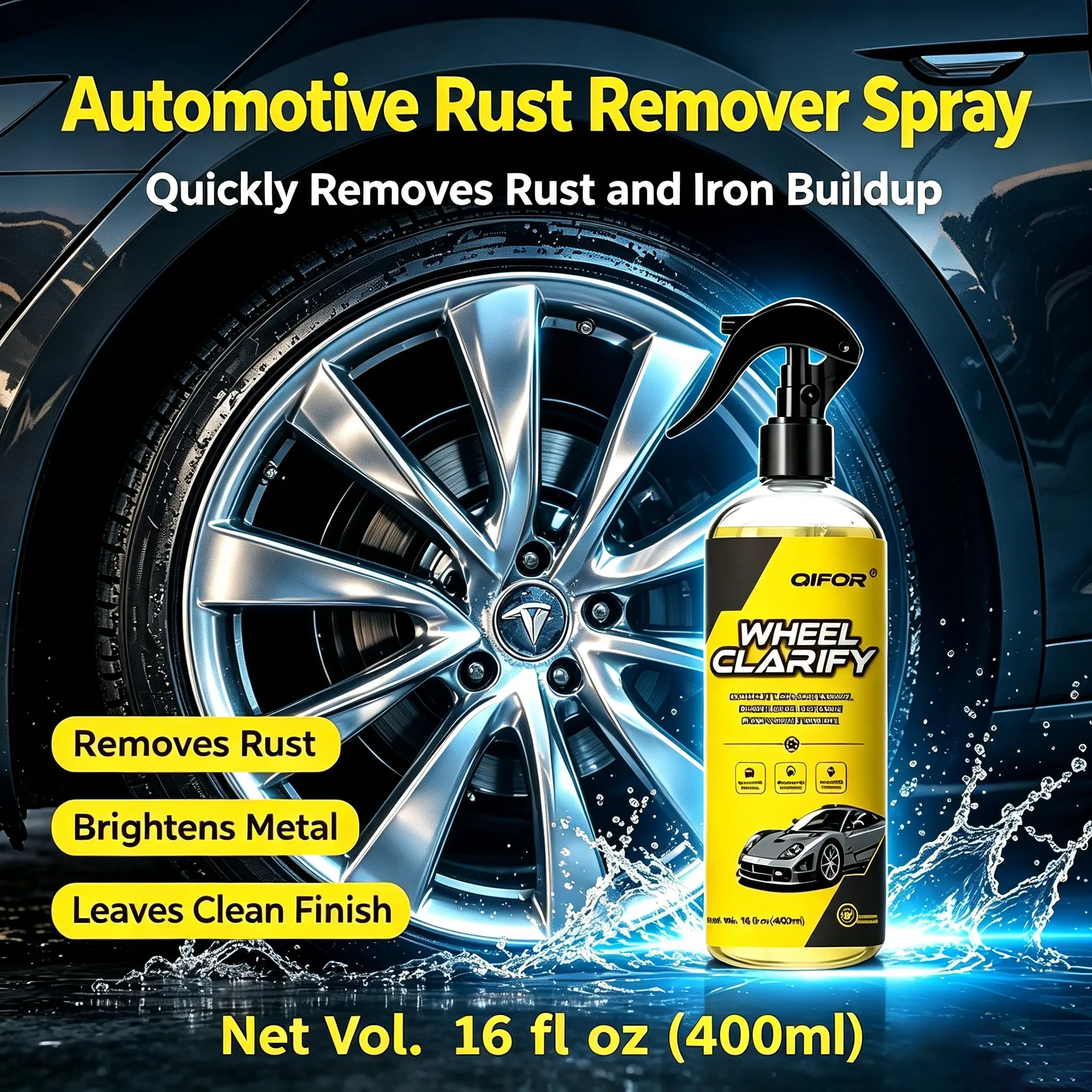 QIFOR Polishes Wheel Tire Cleaner, Rust and Stain Remover, Effectively Removes Rust Stains, Professional All in One Tire & Whee,16 Fl Oz-For Use On All Automotive Paint, Wheels, Motorcycles, RVs, and Boats, For Routine Washes.