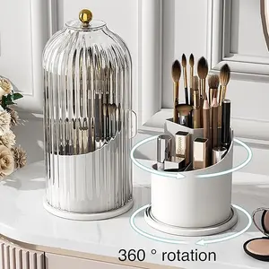 Toothbrush Holders with Sliding Lid, Rotating 3 Slots Bathroom Organizer Countertop, Tooth Brush Toothpaste Holder Bathroom Counter Stand Sink Organizer Caddy for Vanity Makeup Brushes Holder Transparent Case