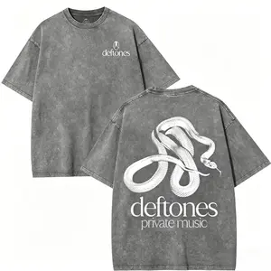 Retro Limited Vintage Deftones T-Shirt, Private Music Snake Unisex Oversized Cotton Wash Tee, Gothic Emo Punk Heavy Metal Y2K Clothes Rock Band Tshirt