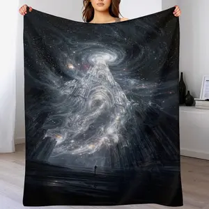 Cosmic Galaxy Gothic Cathedral Fleece Throw Blanket, Mystical Space Temple Starry Sky Art Blanket, Dark Fantasy Celestial Cozy Throw for Sci-Fi & Fantasy Lovers, Aesthetic Gothic Home Decor Gift