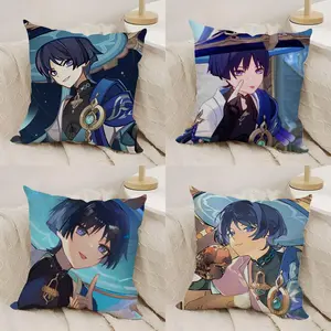 Scaramouche and Wanderer Game Pillow Case Double-Sided Printed Soft Short Plush Sofa Cushion Covers | Polyester & Breathable, Invisible Zipper, Mite-Resistant, Durable | Ideal for Sofa, Bedroom, Car & Kids Gift