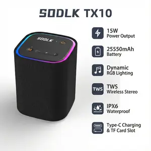 Sodlk Bluetooth 5.3 Portable Speaker, 15W Rechargeable Stereo Audio, IPX5 Waterproof, RGB Lights, SD Card Slot, 24H Playtime for Home Party, Outdoor Use,Small Outdoor Speaker for Shower, Pool, Beach, Hiking and Gifts