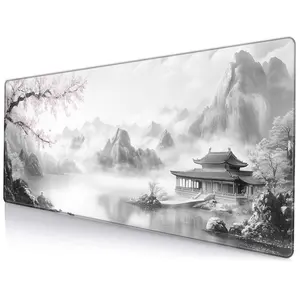 Chinese Landscape Pattern Mouse Pad, Washable Rubber Anti-slip Mouse Pad with Splicing Edges, Large Keyboard Pad for Computers, Work, Games, Desk Pad