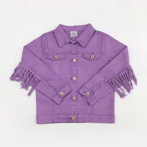 Purple print long sleeve With tassel Girls denim jackets