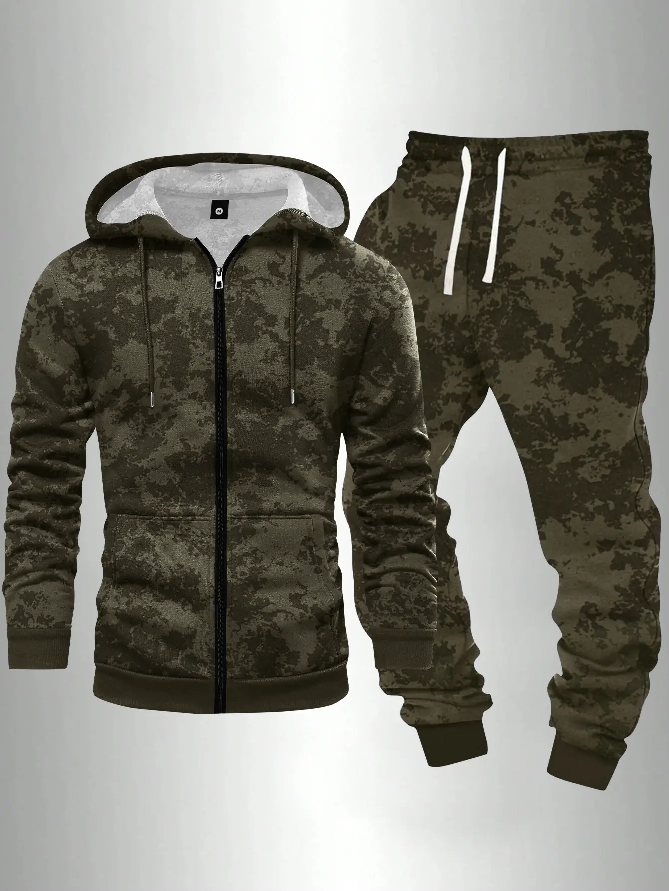 Men’s tie-dye zip-up hooded sweatshirt + ribbed sweatpants set for spring/summer; pullover hoodie, regular athletic top and pants with drawstring waist; casual jogger long pants two-piece set suitable for street fashion, outdoor leisure, and jogging; an e