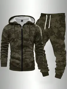 Men’s tie-dye zip-up hooded sweatshirt + ribbed sweatpants set for spring/summer; pullover hoodie, regular athletic top and pants with drawstring waist; casual jogger long pants two-piece set suitable for street fashion, outdoor leisure, and jogging; an e