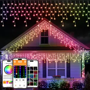 Smart Icicle Lights for Outside - 24ft 192 LED Color Changing Icicle Christmas Lights Outdoor - APP Controller 50+Preset Modes 16M Color Customize DIY Dynamic Lighting Effect