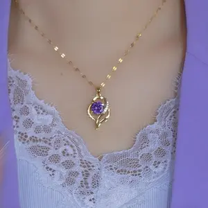 LisiZen Amethyst Heart Necklace for Women, 2025 New Design, Chic Minimalist Jewelry, Elegant Fashion Collarbone Chain DZXL3125