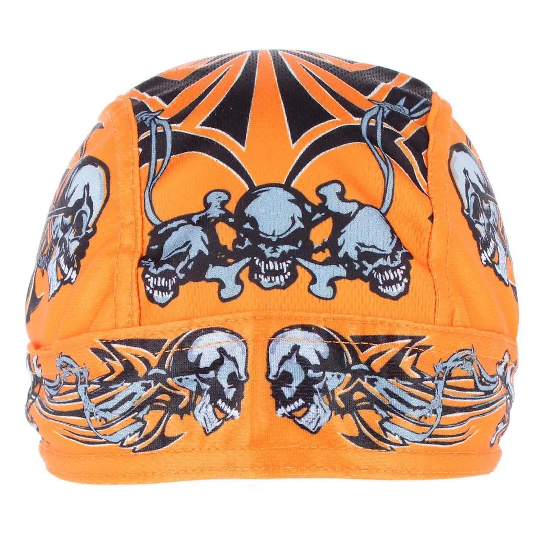CTM Men's Orange Biker Skull Cap by Wootie, Du Rags
