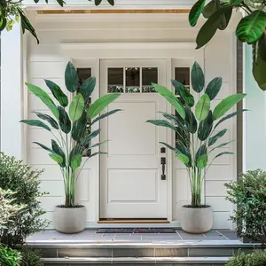 2-Pack 7FT (84in) Artificial Tropical Bird of Paradise Plant, Decorative Fake Palm Tree with 20 Trunks & Silk Faux Leaves, Pre-Assembled Waterproof Rubber Pot, Indoor/Outdoor Home Office Modern Decor, Housewarming Gift