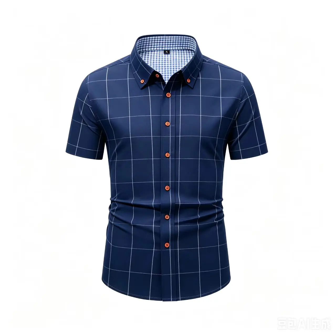 Men's Navy Plaid Short Sleeve Shirt | Slim Fit, No Iron Needed, Business Casual Style