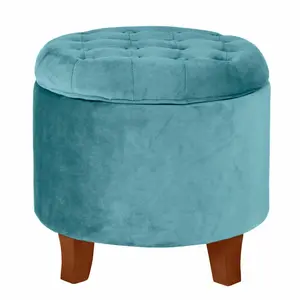 Velvet Tufted Round Ottoman with Storage Teal - HomePop