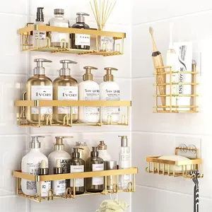 5 Pack Shower Caddy Organizer Rack Shelf for Inside Shower Self Adhesive Wall Storage Basket Rustproof Stainless Steel Shampoo Bathroom Organizers