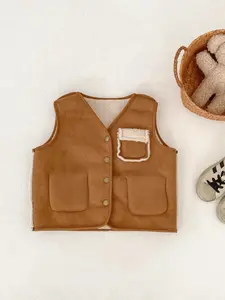 Unisex Kids Winter Fur Leather Two-Sided Vest, V Neck Loose Fit Soft Comfortable Button Front Cardigan, Ages 3-8