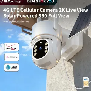 [2 Pack + Solar Powered]4G LTE Outdoor Security Camera with Solar Panel| 2.7K Full Color Night Vision, 360° Live Video, PIR Motion Detection, Remote Access for Farm/Ranch