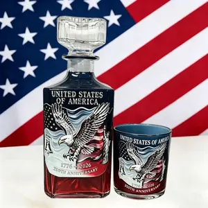 2pcs 2D Flat American Independence 250th Anniversary Whiskey Bottle Set, Commemorative Glass, Collector's Item, Patriotic Gift, Hand Washable