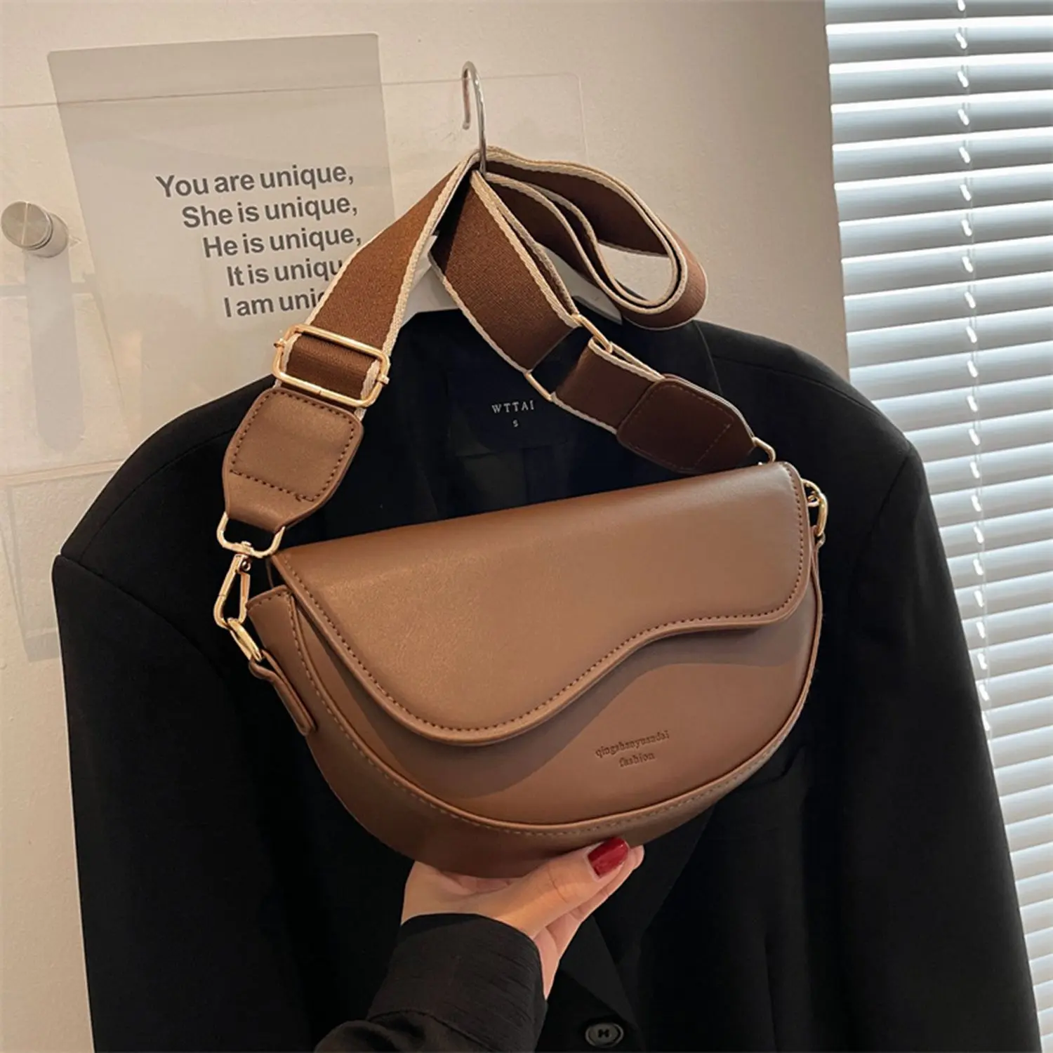 Women's Small Flap Satchel Classic PU Leather Shoulder Bag with Adjustable Wide Strap for Daily & Commuting