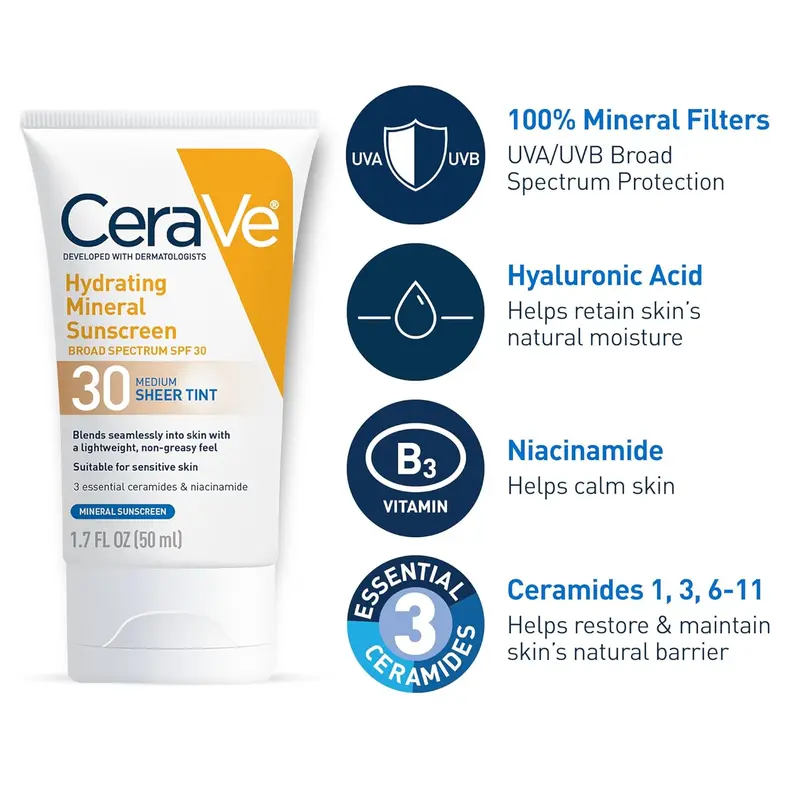 CeraVe Sheer Tint Hydrating Mineral Sunscreen SPF 30 4