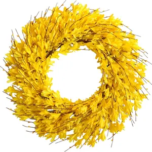 Bibelot 22inch Artificial Forsythia Flower Wreaths Spring Summer Fall Wreath Silk Leaves Wreath for Front Door Wreaths Porch Farmhouse Patio Garden Home Decor (yellow) Decorative Props Wall Hanging Ornament graduation leis graduation decorations 2026,summ