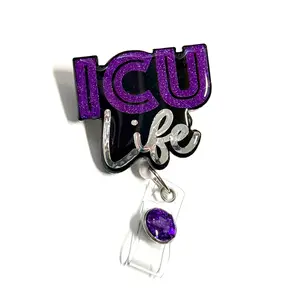 ICU Life Badge Reel, Retractable Swivel Alligator Clip, 2”, Nurse, Medical
