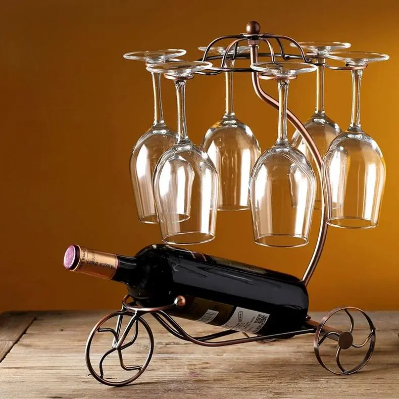 Retro Bicycle Wine Rack with 6 Glass Holder,