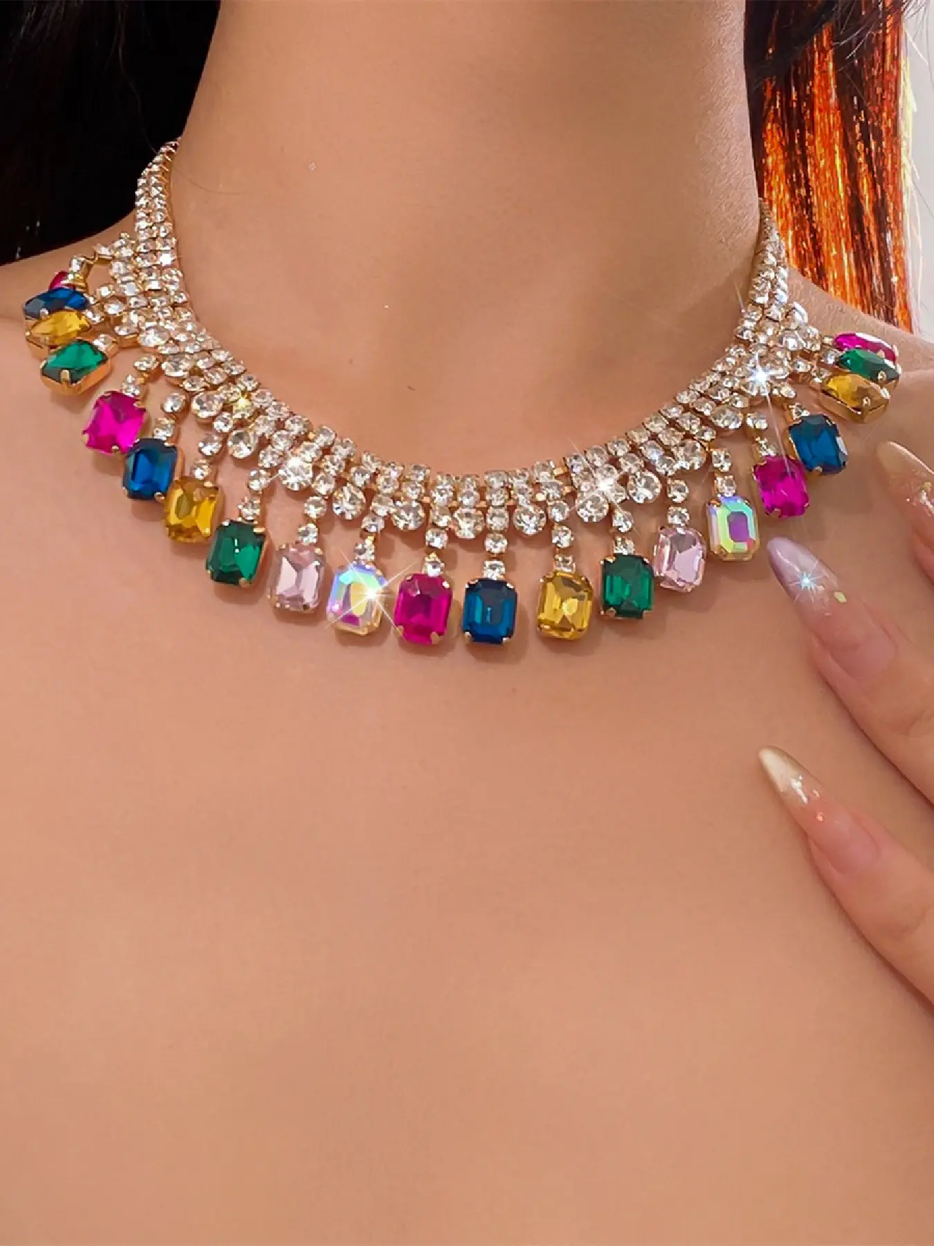 Women's Elegant Crystal Rhinestone Decorated Necklace, Copper Alloy Chain, Perfect for Parties & Evening Wear, All Season Jewelry Accessory