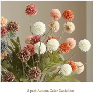 Laelfe 5Pcs Artificial Kiku Flowers, Silk Small Mini Chrysanthemum Ball with Stem, Orange Pompon Mum Decor for Wedding Filler DIY Bouquet Centerpieces Arrangements Shower graduation  flowers pampas grass artificial flower decorative flower fake flower flo