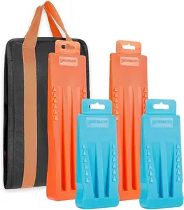 Yardmaris 4 Piece Tree Felling Wedges Spiked Chainsaw Wedges with Pouch for Safe Tree Cutting 2x8 Blue & 2x5.5 Orange Premium PP Resin Material Bright Colors for Recognition