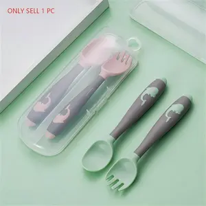 Kids Feeding Utensils Set, Cutlery Utensil Sets, 2-Piece Bendable Spoon & Fork with Storage Box, Perfect for Training & Mealtime, Durable Plastic Material