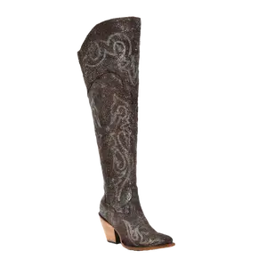 Corral Ladies Scrunchable Brown-Silver Metallized Leather Tall Boots Z5242