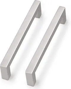 5 Inch Stainless Steel Cabinet Handles 10 Pack, Modern Kitchen Cupboard Handles 5 Inch Holes Centers Cabinet Drawer Pulls Brushed Nickel 5.5 Inch Total Length